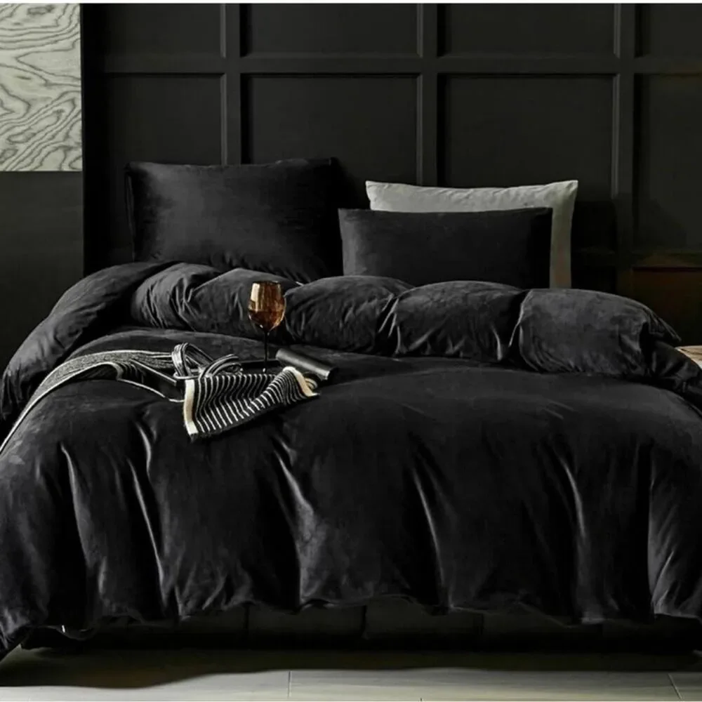 Black Velvet Duvet Set Queen Luxury Hotel Vibes Cozy Bedding New With Tags